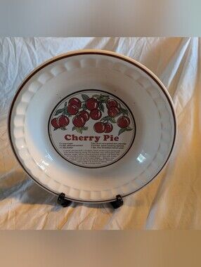 2/40$ Vintage White Cherry recipe Pie Ceramic Pie Plate with Red Cherry Design